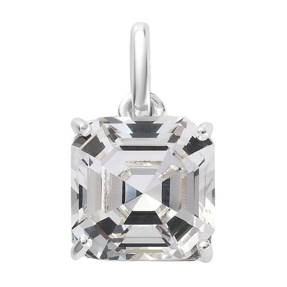White Crystal Solitaire Pendant in Sterling Silver - Picture 1 of 5